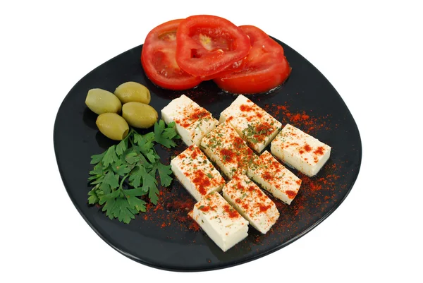 Kaas olijven en tomaten salade — Stockfoto