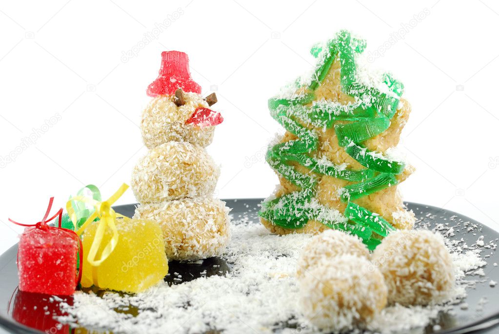 Coconut snowman and fir cookie