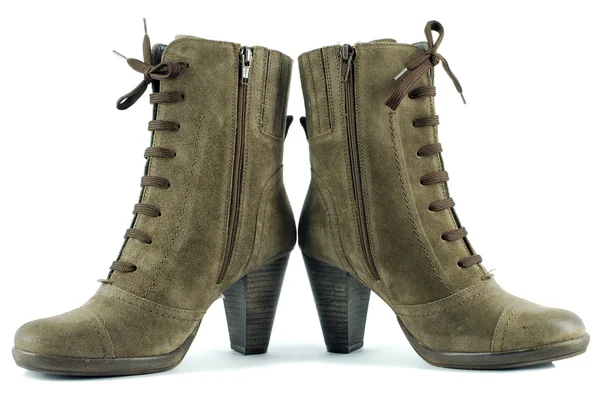 Žena hnědé kožené boty — Stock fotografie