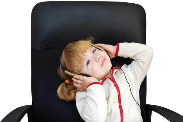 Malá holka se sluchátky — Stock fotografie