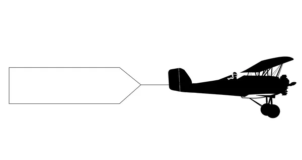 Silhouette biplan avec bannière — Image vectorielle