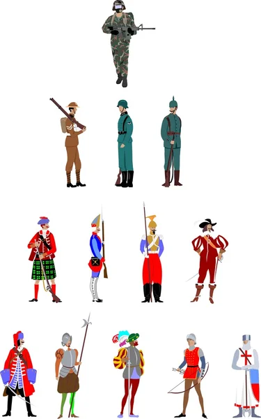 Uniforme de soldado a través de la historia — Archivo Imágenes Vectoriales