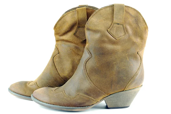 Žena hnědé kožené boty — Stock fotografie
