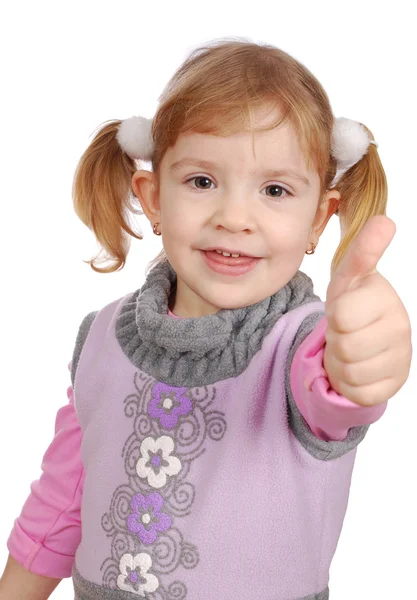 Little girl with thumb up — Stock Photo, Image