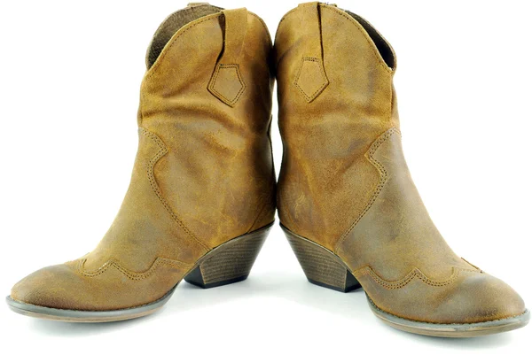 Žena hnědé kožené kovbojské boty — Stock fotografie