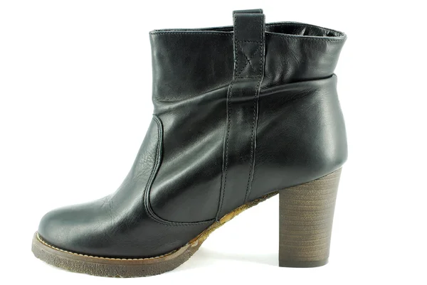 Žena kožené krátké černé boot — Stock fotografie