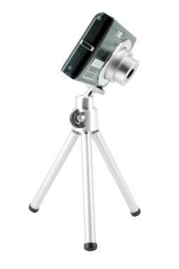 Digital camera mounted on tripod clipart