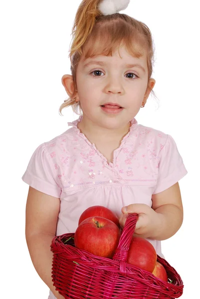 Elma ile küçük kız — Stok fotoğraf