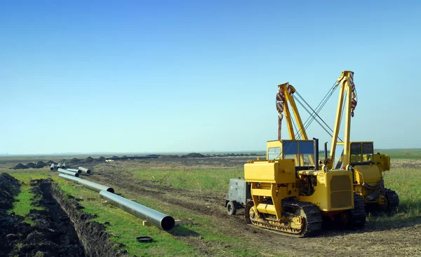 Construction site with gas pipeline — Stock Photo, Image