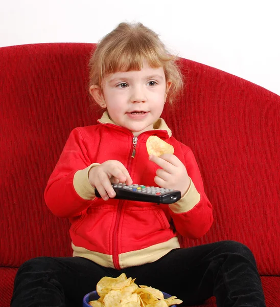 Little girl watching tv — Stock Photo, Image