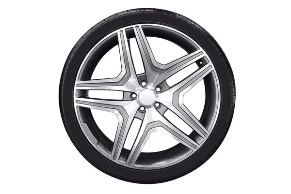 Car wheel with aluminum rim — Stock Photo, Image