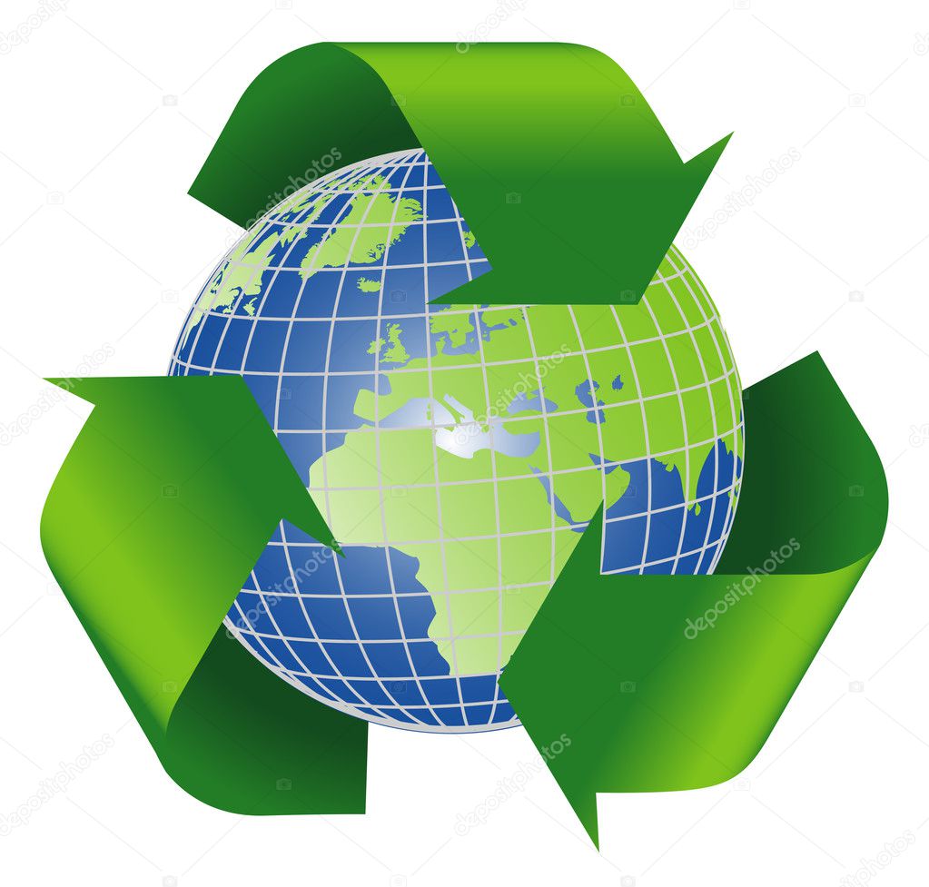 Recycle symbol with planet earth
