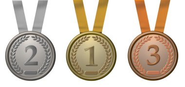 Gold, silver and bronze medal clipart