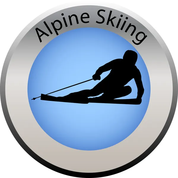 Winter game button alpine skiing — Stock Vector