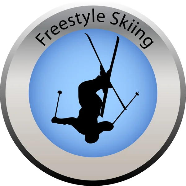 Zimní hry tlačítko akrobatické lyžování — Stockový vektor