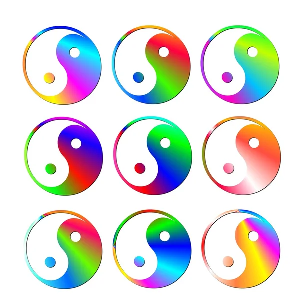 Set kleurrijke ying en yang symbolen — Stockfoto