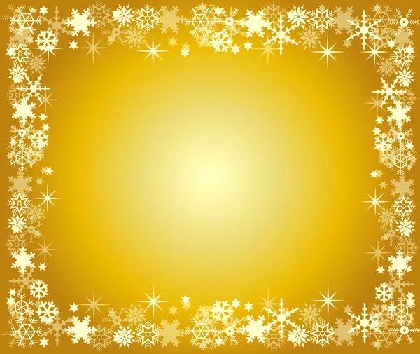 Quadro de Natal dourado com flocos de neve — Vetor de Stock