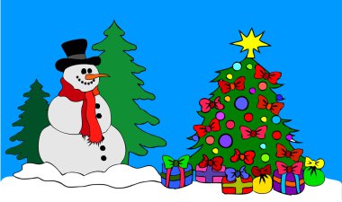 A big Snowman with Christmas Tree clipart