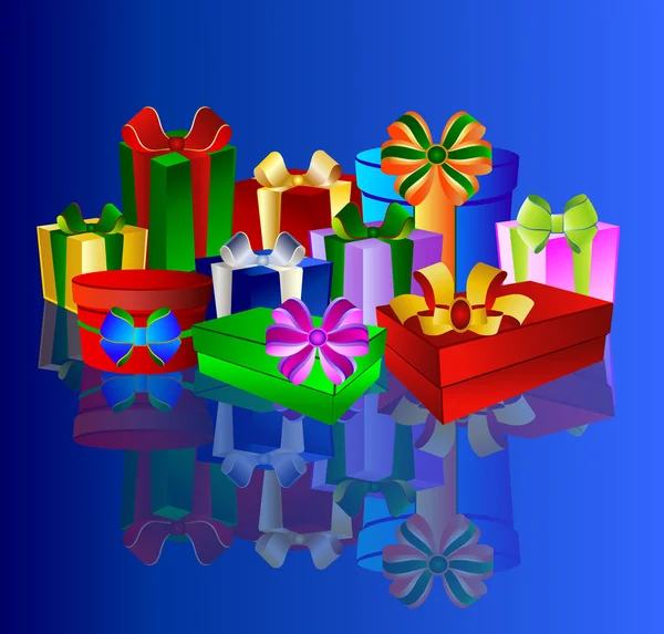 Colorful presents on blue background — Stock Photo, Image