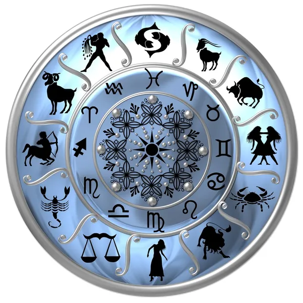 Disco zodiacale blu con segni e simboli — Foto Stock