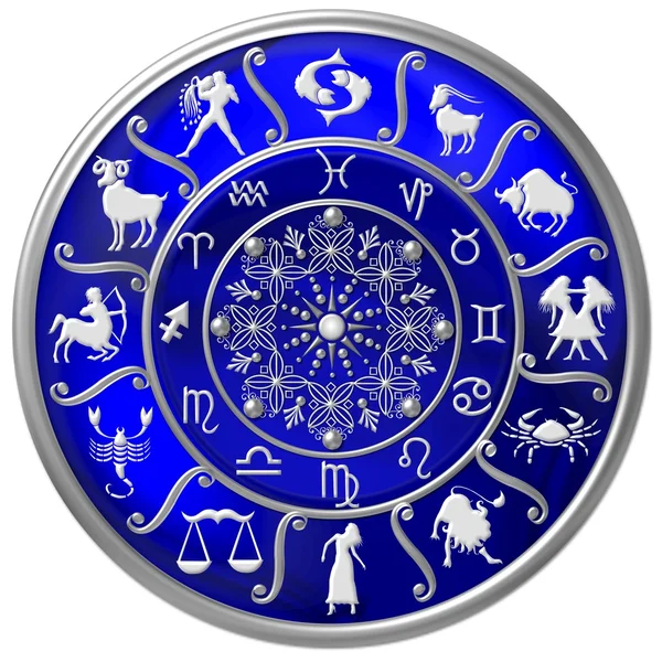 Blaue Tierkreisscheibe mit Zeichen und Symbolen — Stockfoto