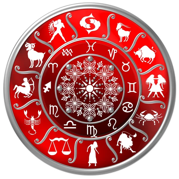 Disco Zodíaco Vermelho com Sinais e Símbolos — Fotografia de Stock