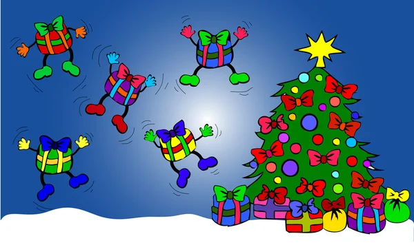 Giftboxes atlama ile Noel ağacı — Stok fotoğraf