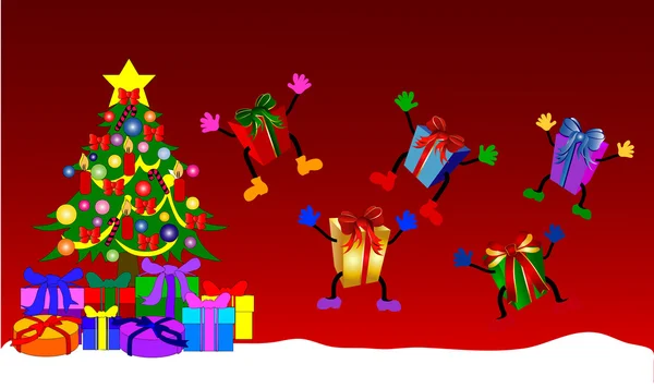 Giftboxes Noel ağacı ile atlama — Stok fotoğraf