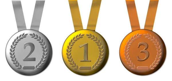 Guld, silver och brons medalj — Stockfoto