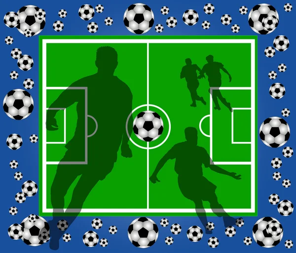 Voetbalveld met speler silhouetten — Stockfoto