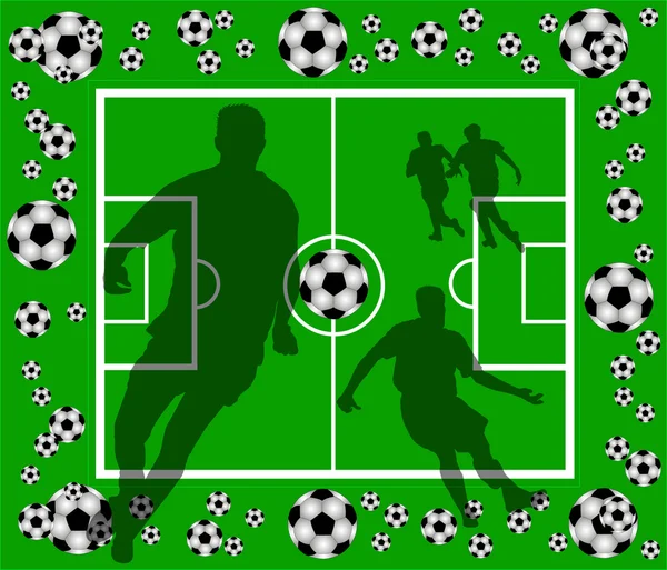 Oyuncu siluetleri ile futbol sahası — Stok fotoğraf