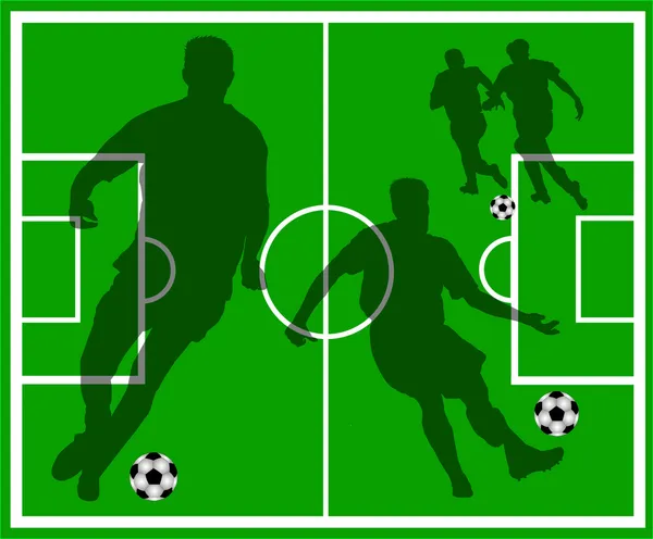 Terrain de football avec silhouettes de joueurs — Photo
