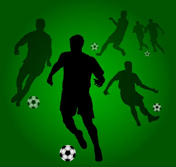 Yeşil Futbol oyuncular silhouettes — Stok fotoğraf