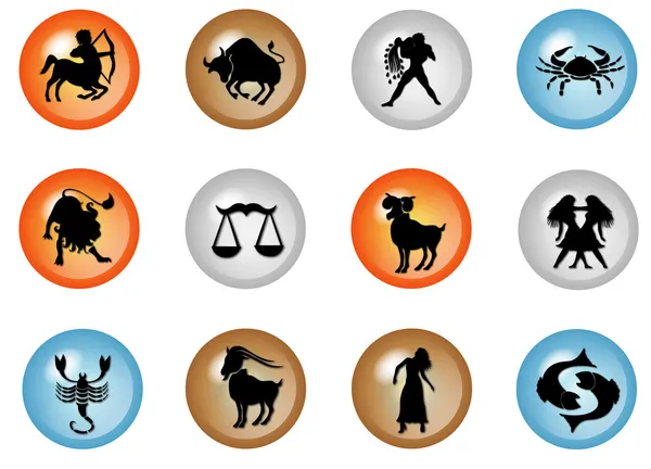 12 färgglada zodiac web knappar — Stockfoto