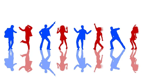 Blaue und rote tanzende Silhouetten — Stockfoto
