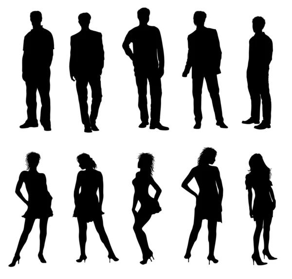 Young adults silhouettes black white — Stock Photo, Image