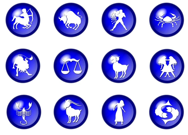 12 blue zodiac web buttons — Stock Photo, Image