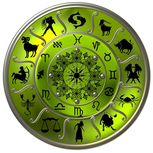 Disco Zodíaco Verde com Sinais e Símbolos — Fotografia de Stock
