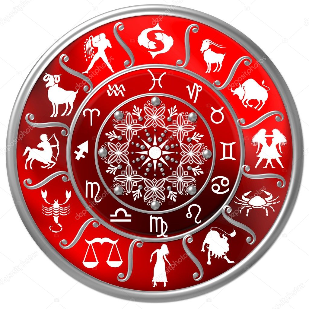 Red Zodiac Disc with Signs and Symbols