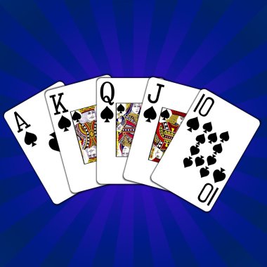 Royal Flush on blue background clipart