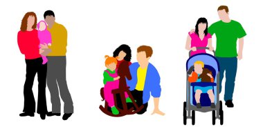 Young couples with kids clipart