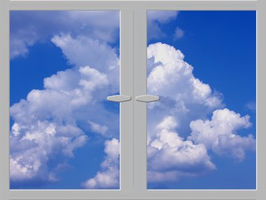 Cloudy blue sky through a window clipart