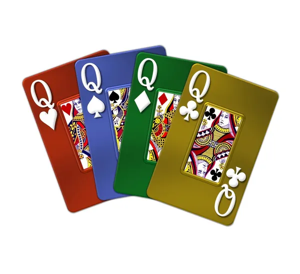 Poker hand fyrhjulingar queens — Stockfoto