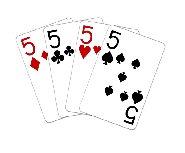 Poker Hand Quads Fünfer — Stockfoto