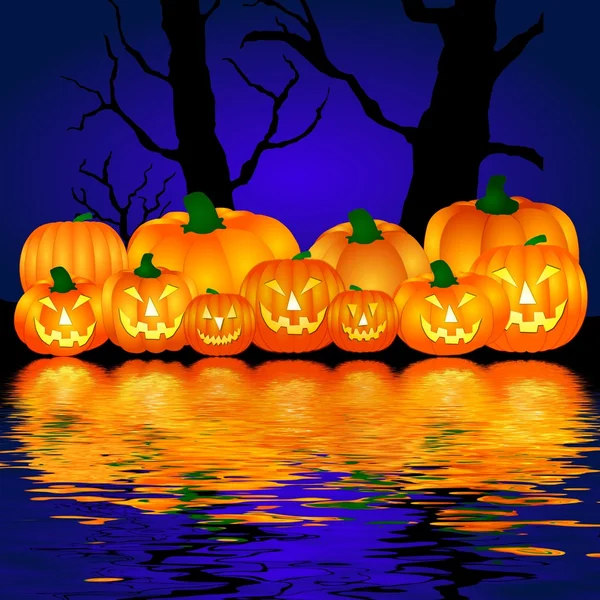 Halloween pompoenen achtergrond blauw — Stockfoto