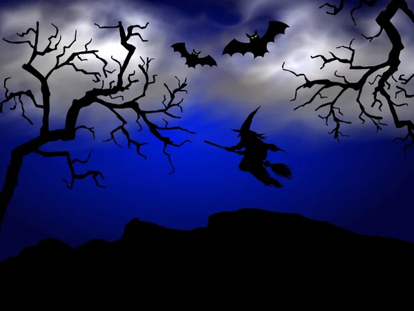 Halloween scene op blauwe achtergrond — Stockfoto
