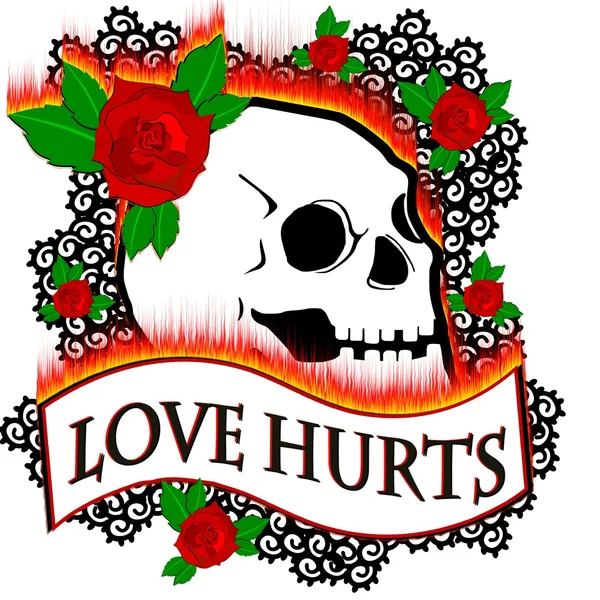 Love hurts skalle röd — Stockfoto