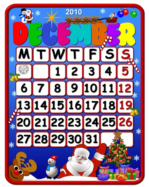Kalendarz 2010 grudnia — Zdjęcie stockowe
