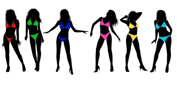 Bikini ragazze Silhouette colorate — Foto Stock