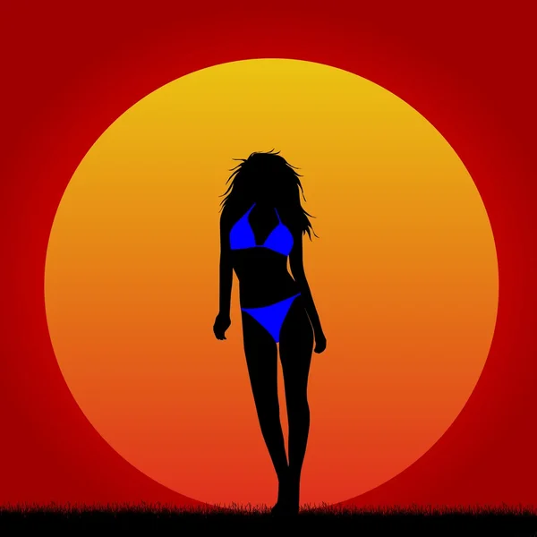 Bikini flickan i solnedgången — Stockfoto